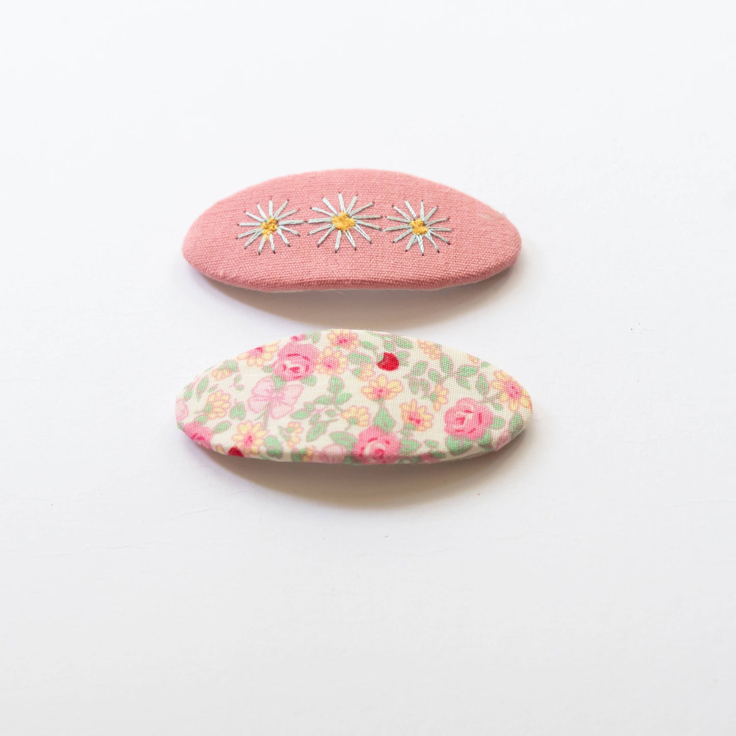 Oval Embroidered Floral Snap Hair Clips, Coral Pink