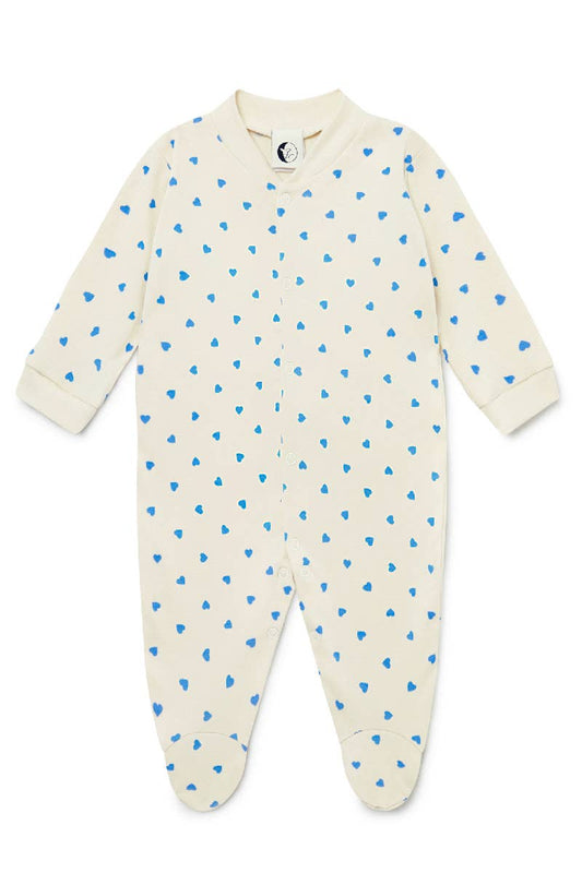 Baby Sleepsuit, Marina Blue Hearts