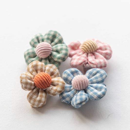 Gingham Flower Hair Clips Bundle, Set of 4