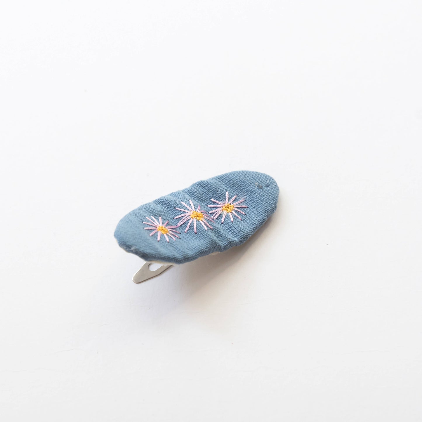 Oval Embroidered Floral Snap Hair Clips, Blue