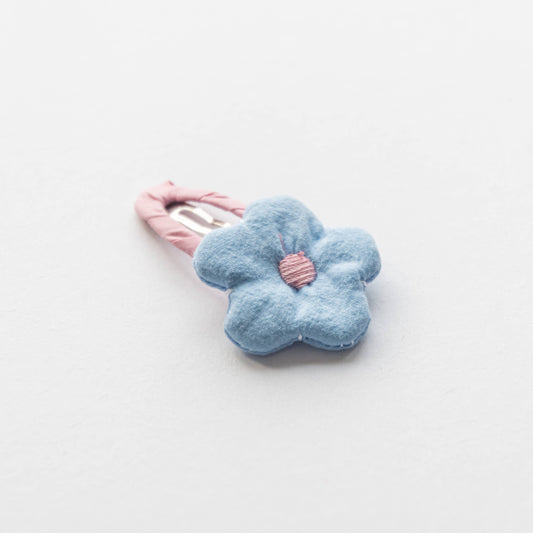 Flower Fabric Snap Hair Clip, Blue