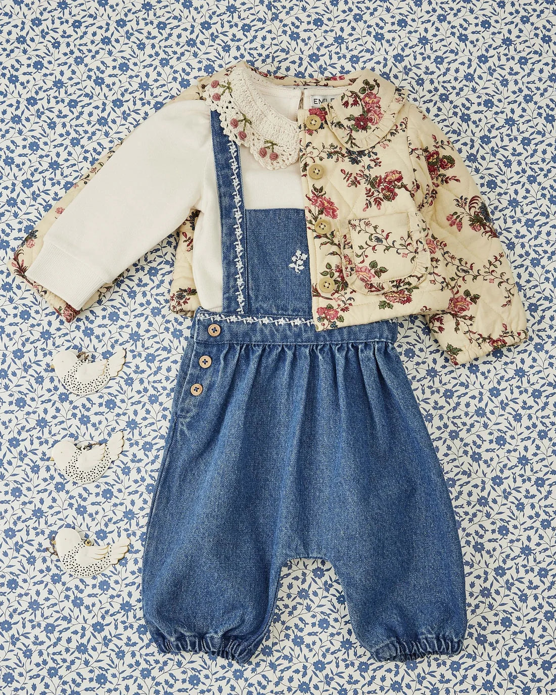 Embroidered Denim Overalls