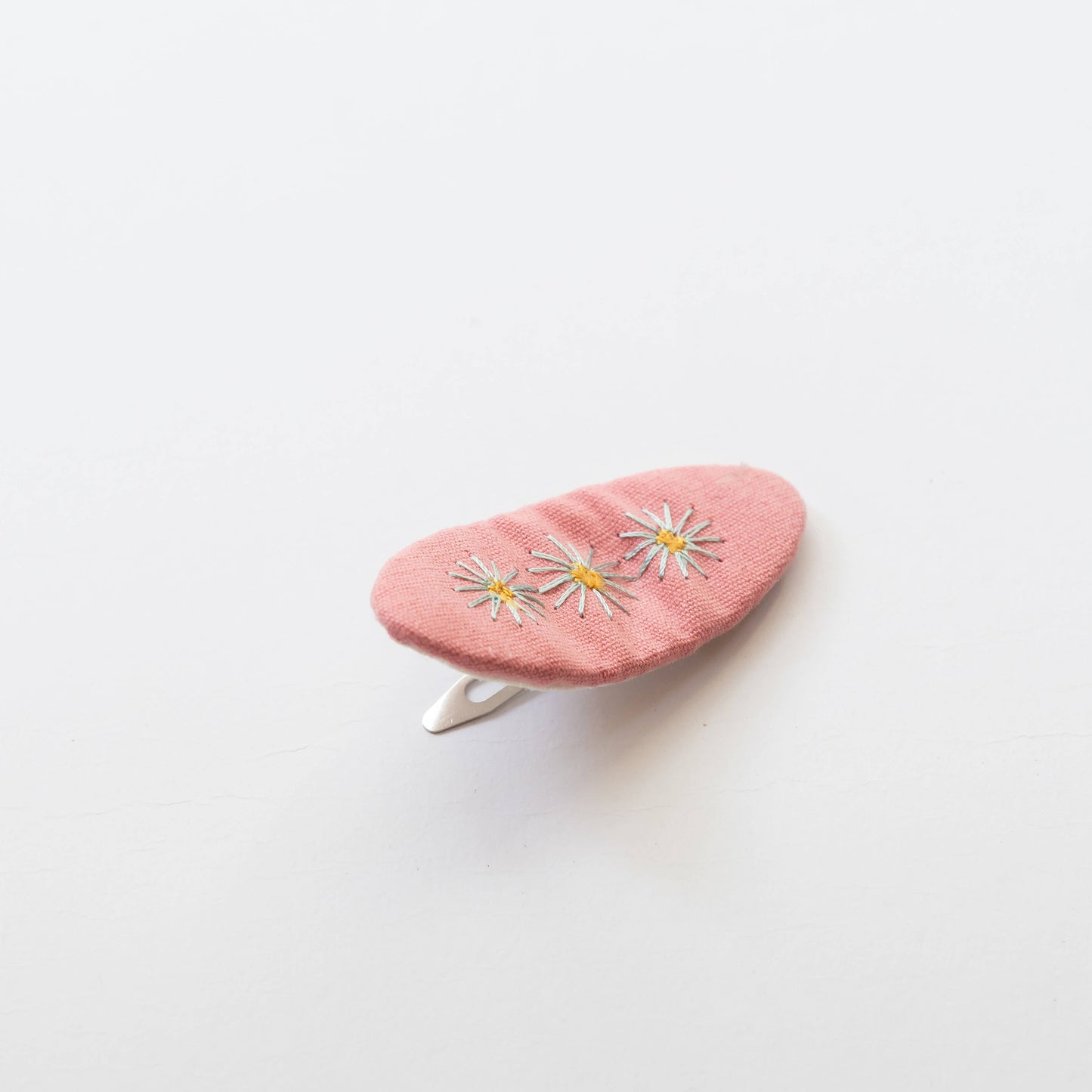 Oval Embroidered Floral Snap Hair Clips, Coral Pink