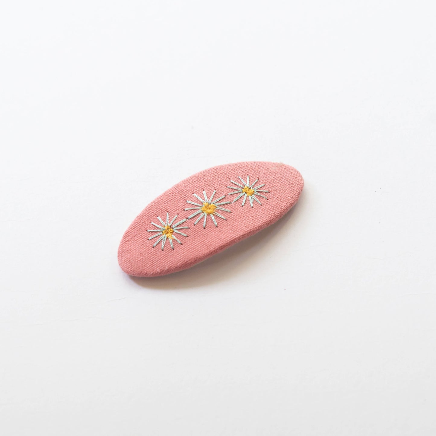 Oval Embroidered Floral Snap Hair Clips, Coral Pink